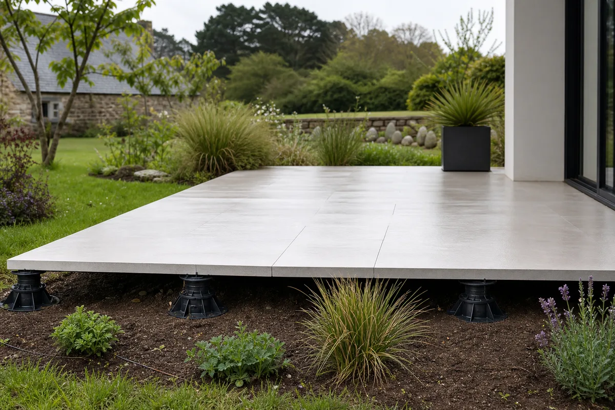 Terrasse sur plots : pose, réglage et drainage